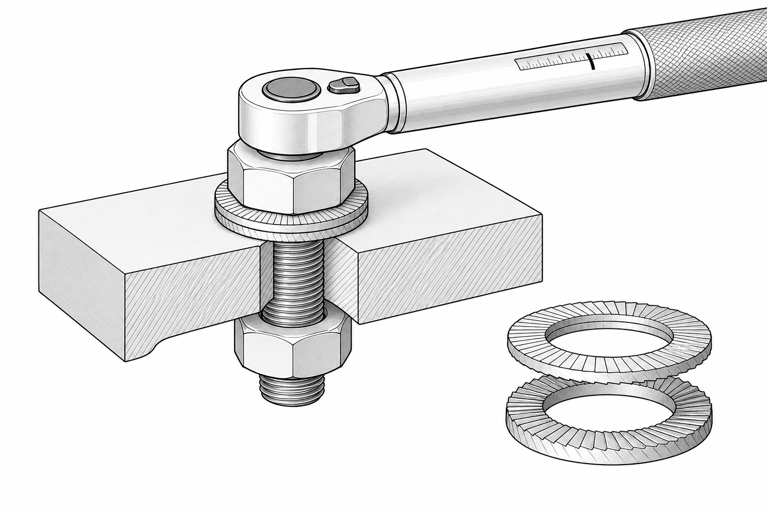 Bản vẽ 3D lắp đặt long đền chống xoay bằng cờ lê lực