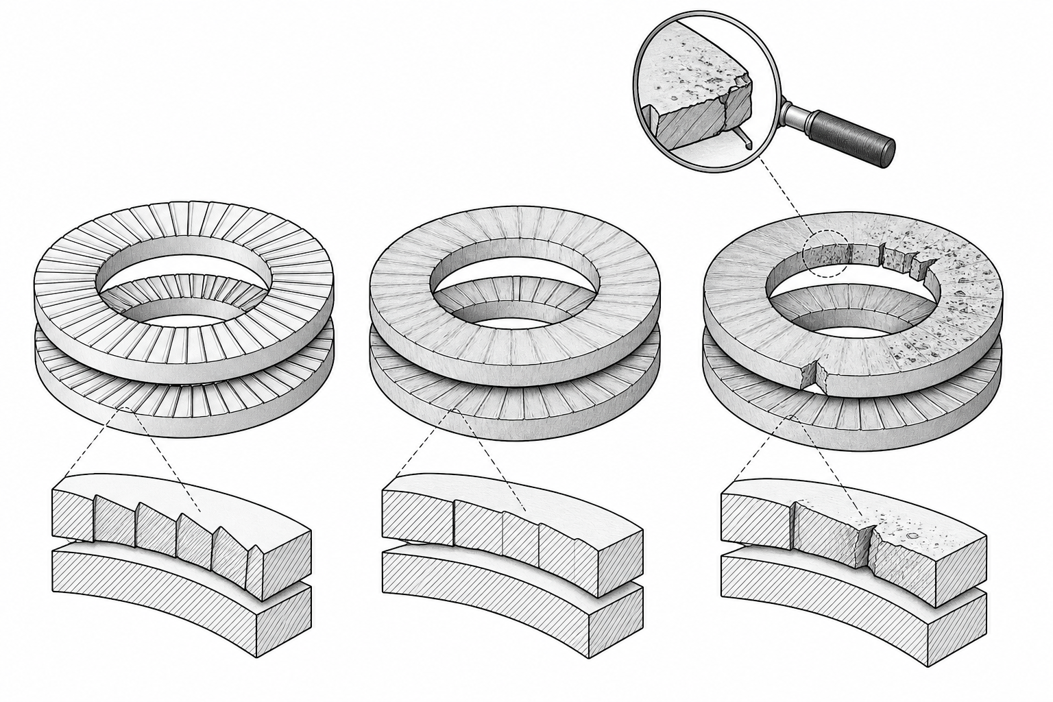 Bản vẽ 3D kiểm tra mòn răng và hư hỏng long đền chống xoay