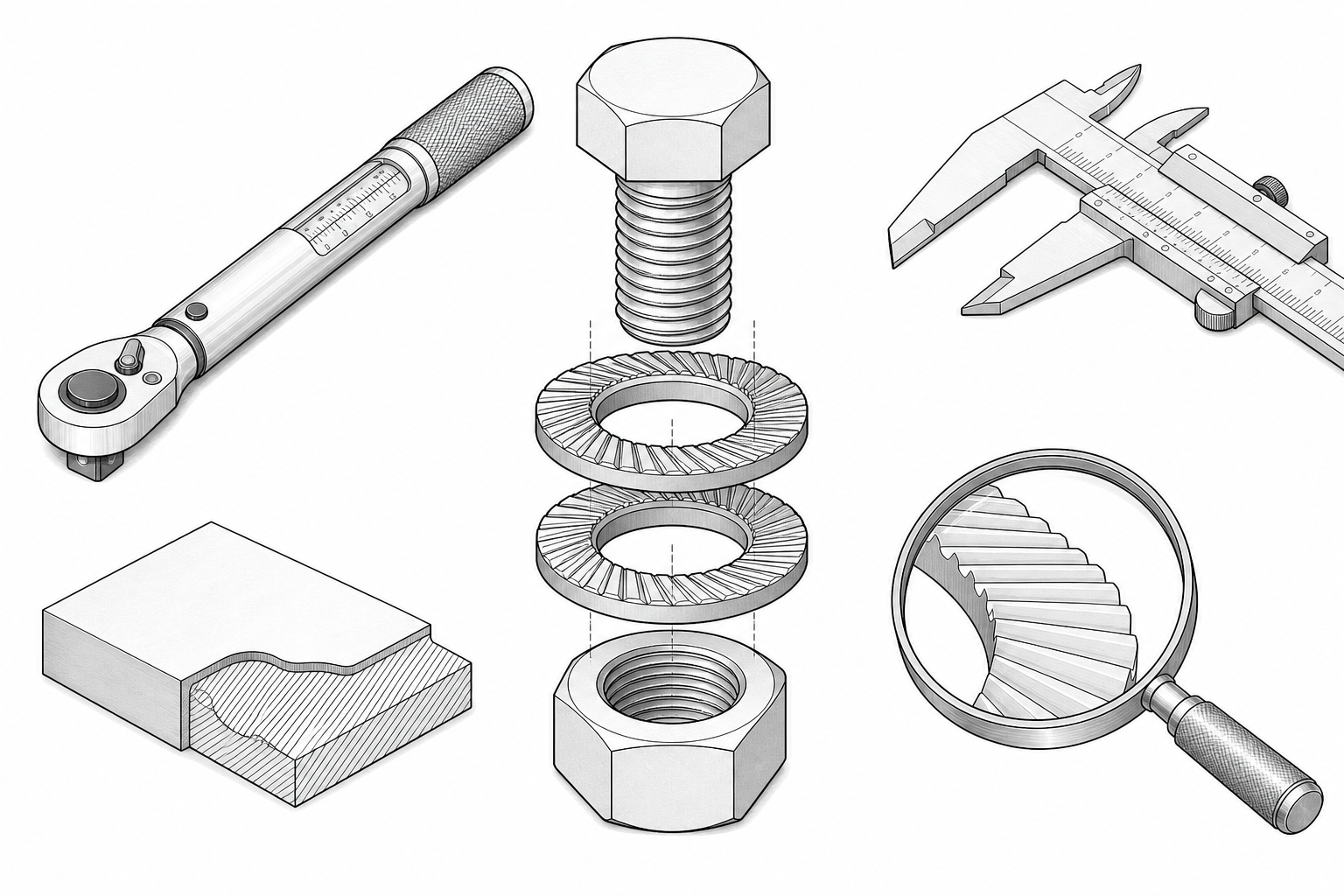 Bản vẽ 3D các nội dung kiểm tra khi chọn và lắp long đền chống xoay