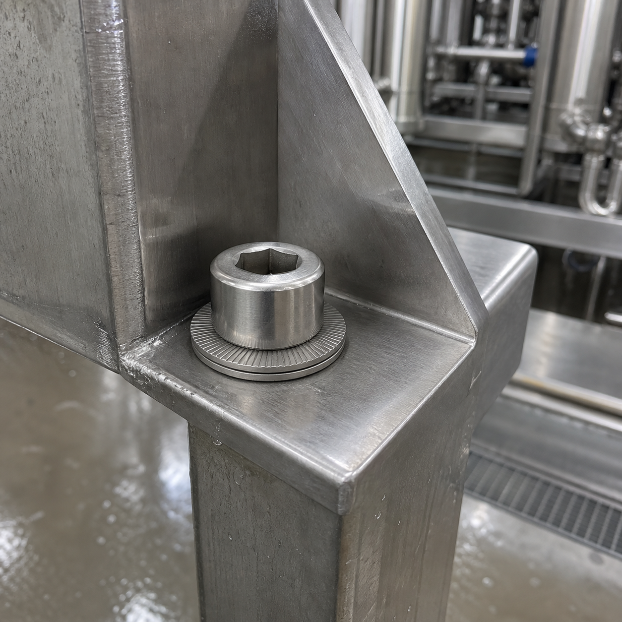 Ứng dụng long đền chống xoay Inox 304 M10 trên khung skid lọc inox