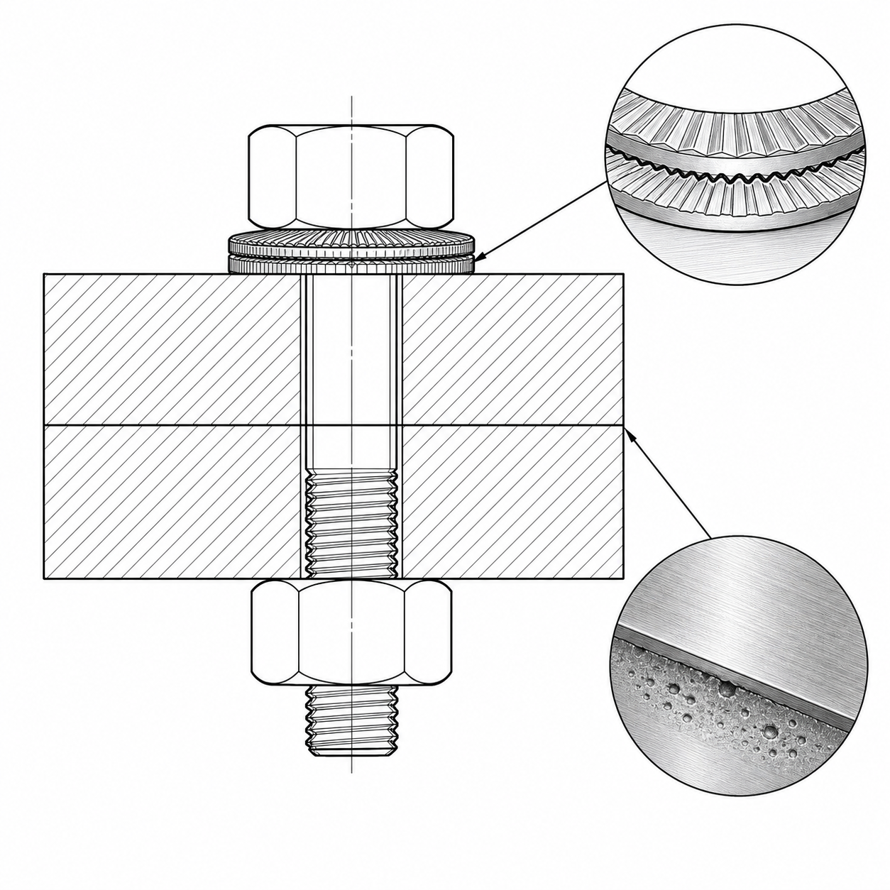 Phân tích ma sát bề mặt và vật liệu SUS304 của long đền chống xoay Inox 304 M18