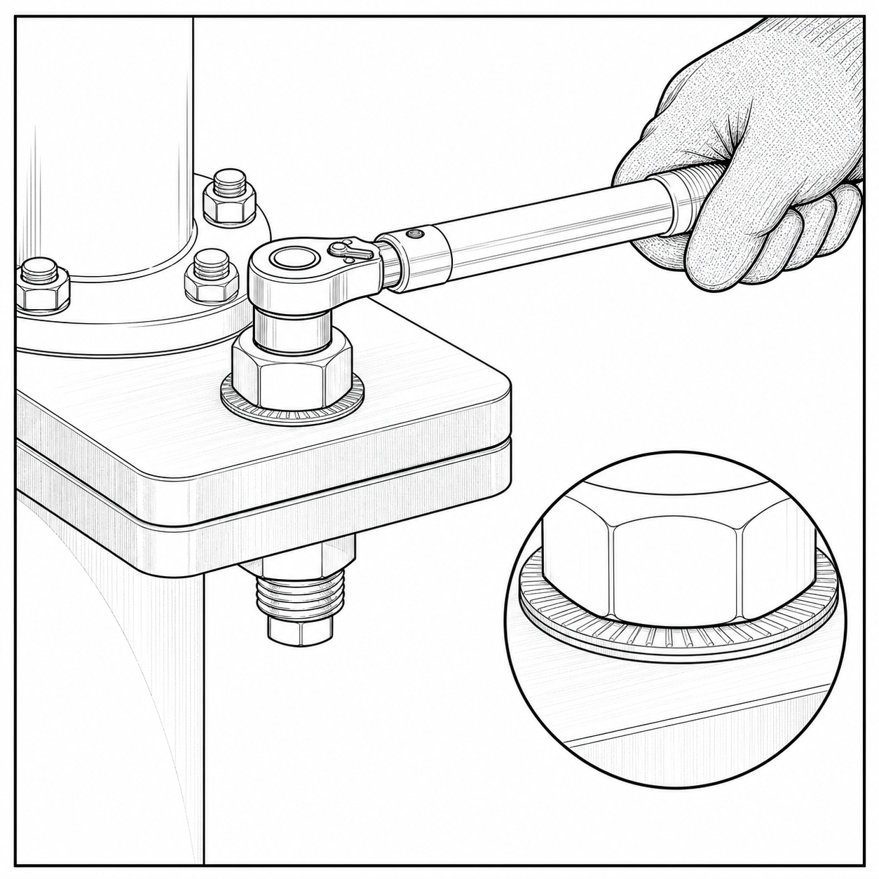 Kiểm tra mô-men và bề mặt long đền chống xoay Inox 304 M22