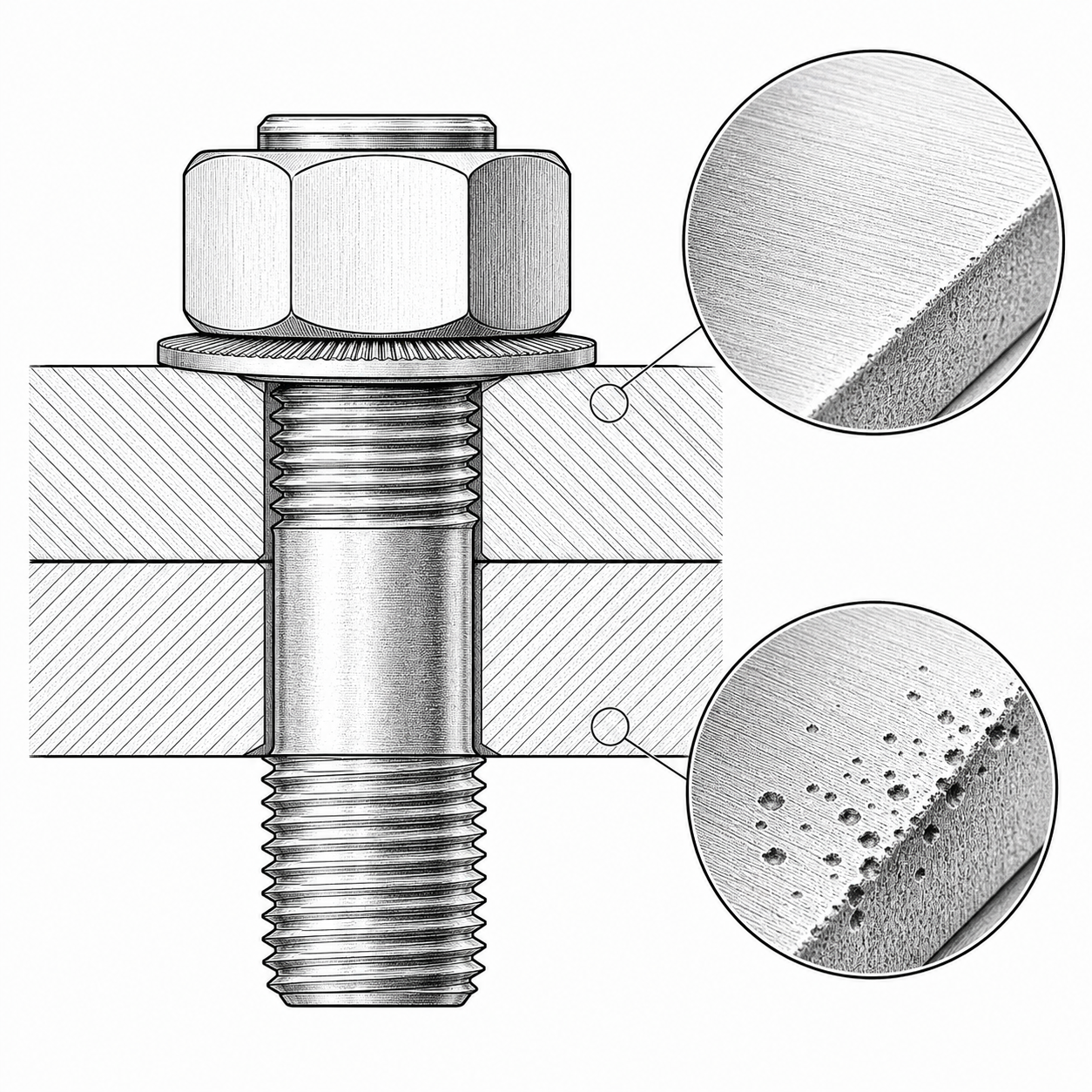 Phân tích ma sát bề mặt và vật liệu SUS304 của long đền chống xoay Inox 304 M22