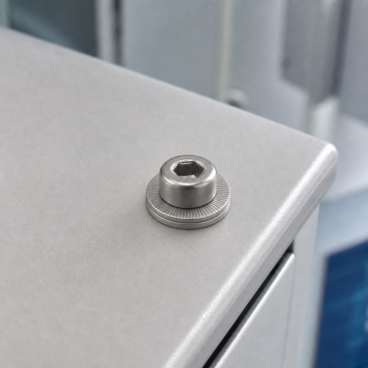 Ứng dụng long đền chống xoay Inox 304 M3 trên nắp hộp điện tử phòng sạch