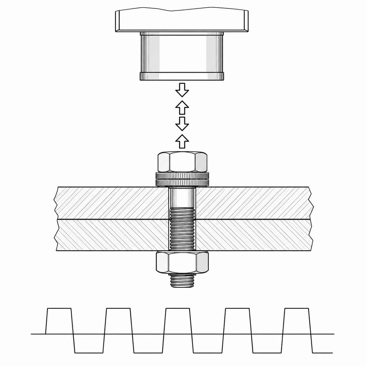 Mô phỏng tải kéo và lực kẹp của long đền chống xoay Inox 304 M33