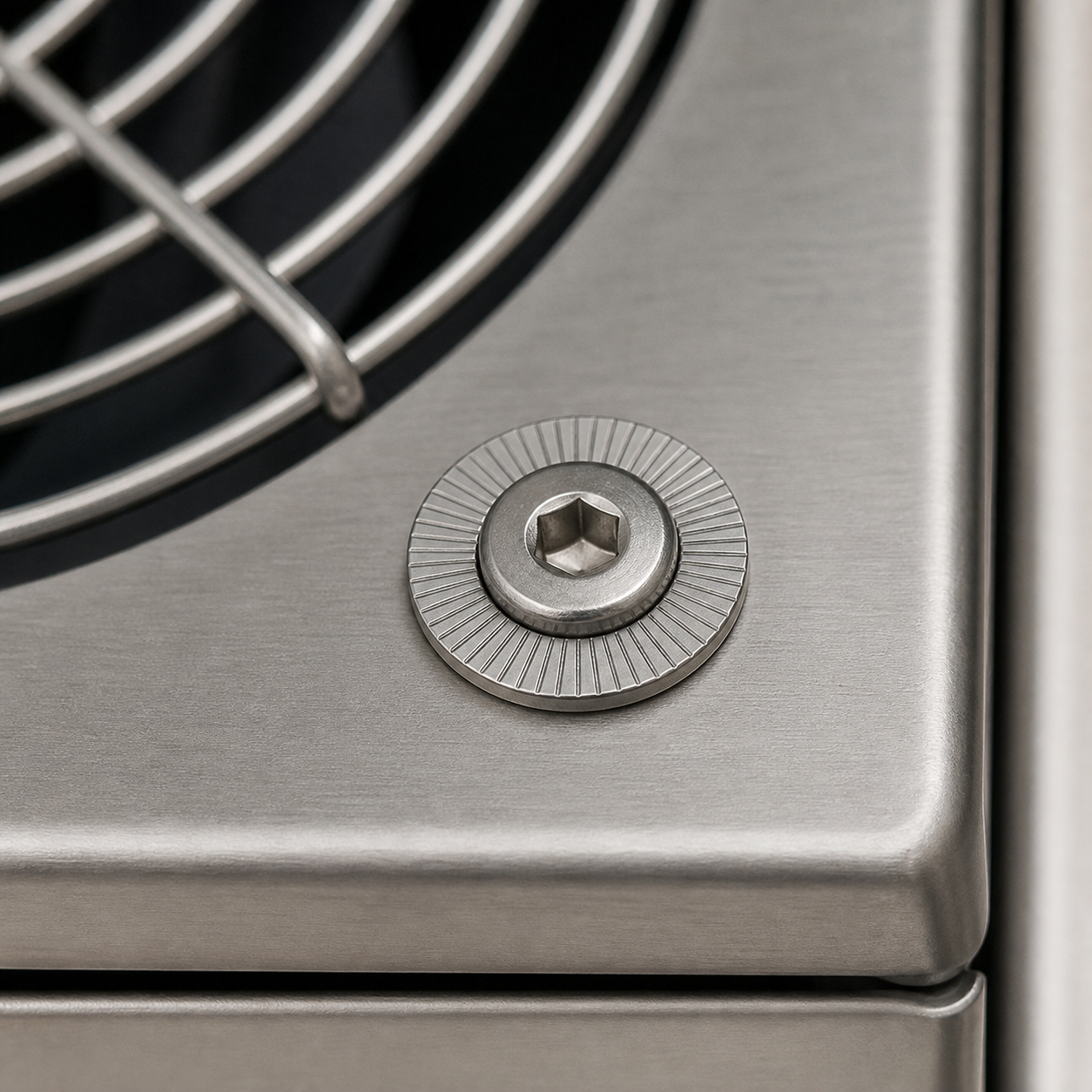 Ứng dụng long đền chống xoay Inox 304 M4 trên quạt lọc tủ điều khiển