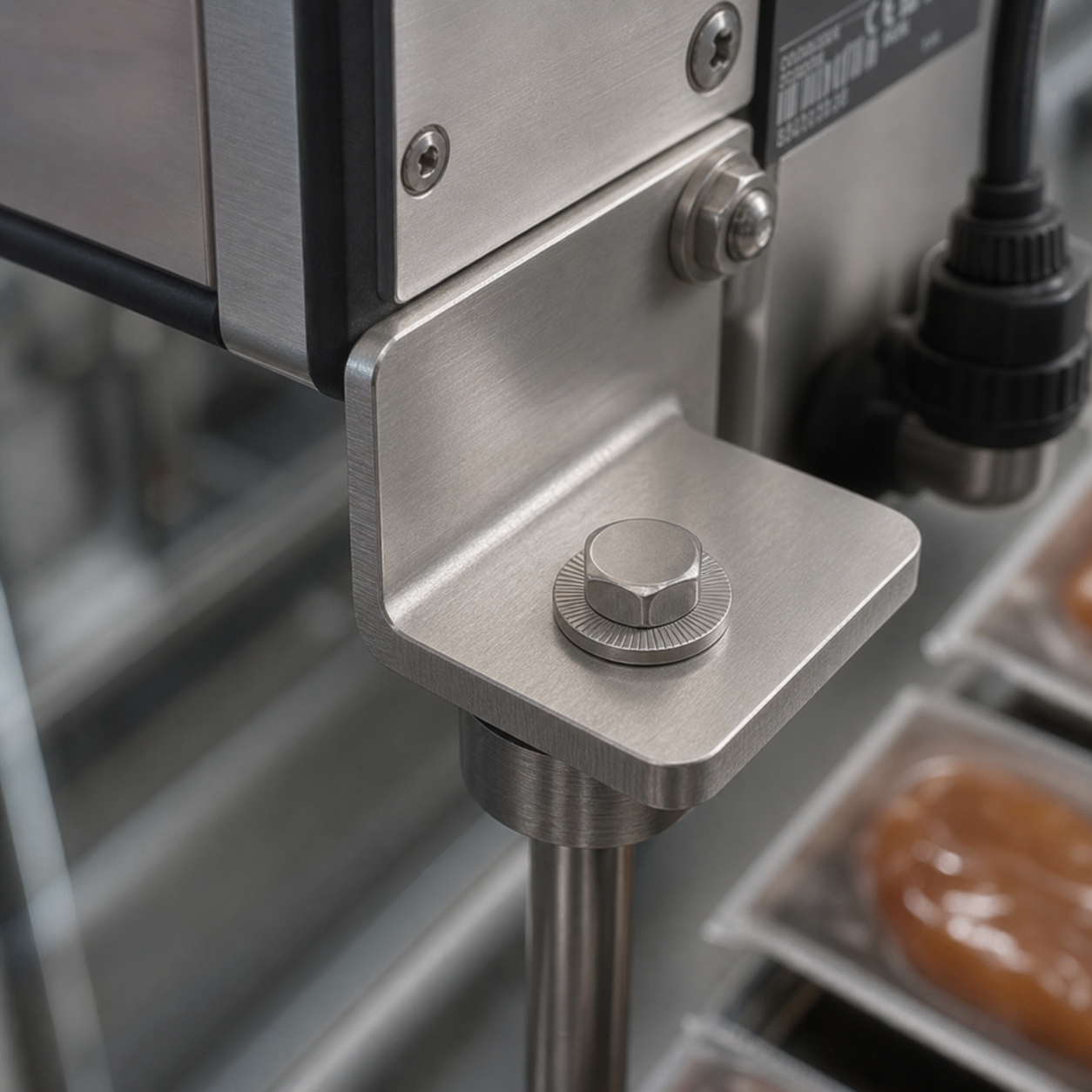 Ứng dụng long đền chống xoay Inox 304 M5 trên đầu in date trên băng tải