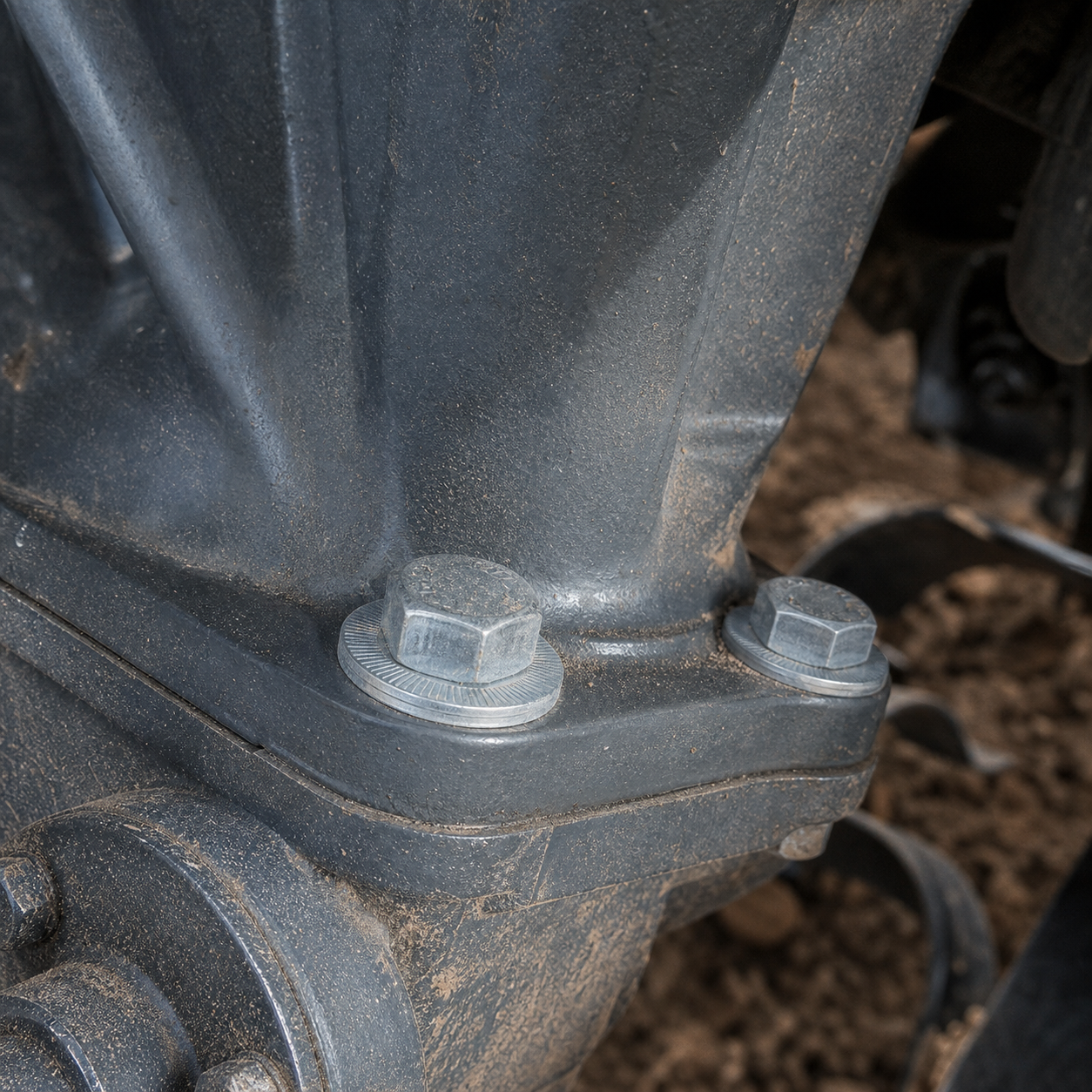 long đền chống xoay thép mạ kẽm M14 lắp trên giá đỡ động cơ diesel nhỏ